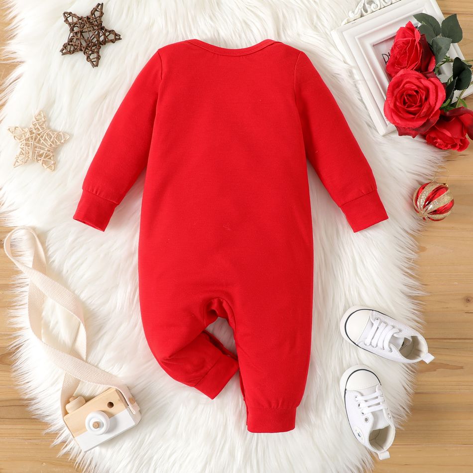 New Year Baby Boy/Girl Letter & Number Print Long-sleeve Jumpsuit Red big image 2