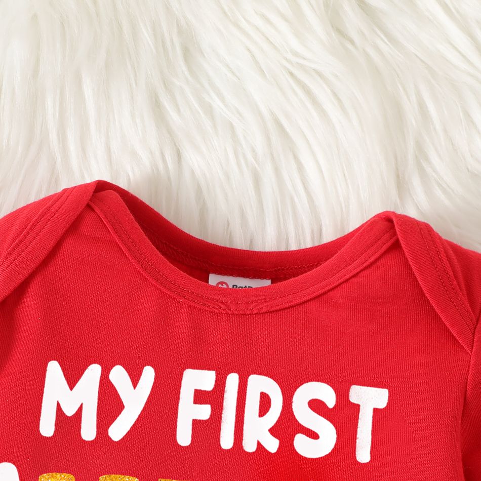 New Year Baby Boy/Girl Letter & Number Print Long-sleeve Jumpsuit Red big image 3