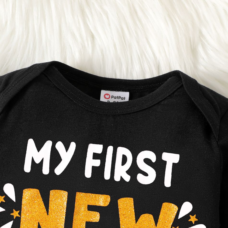 New Year Baby Boy/Girl Letter & Number Print Long-sleeve Jumpsuit Black big image 4