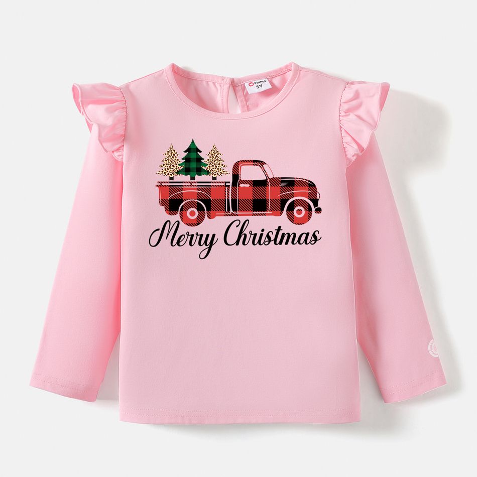 Go-Neat Water Repellent and Stain Resistant Christmas Family Matching Plaid Truck & Letter Print Long-sleeve Tee Grey big image 5