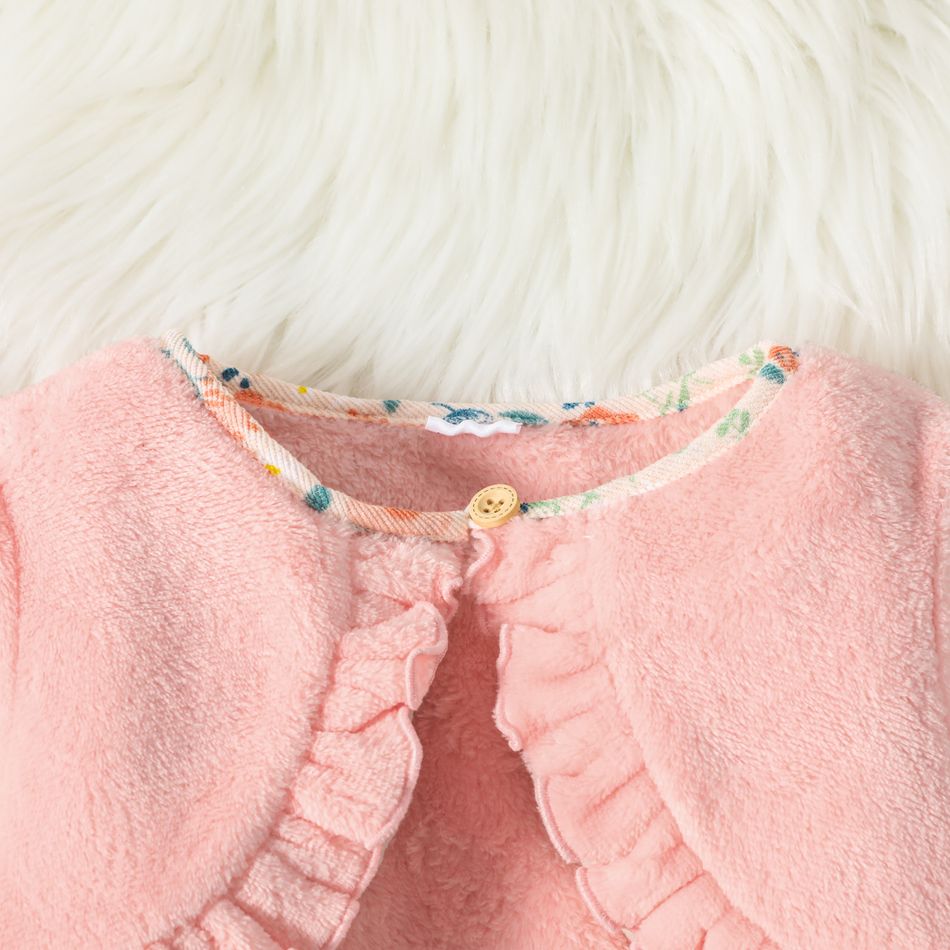 2pcs Toddler Girl Floral Print Sleeveless Dress and Ruffled Pink Cardigan Set Pink big image 3