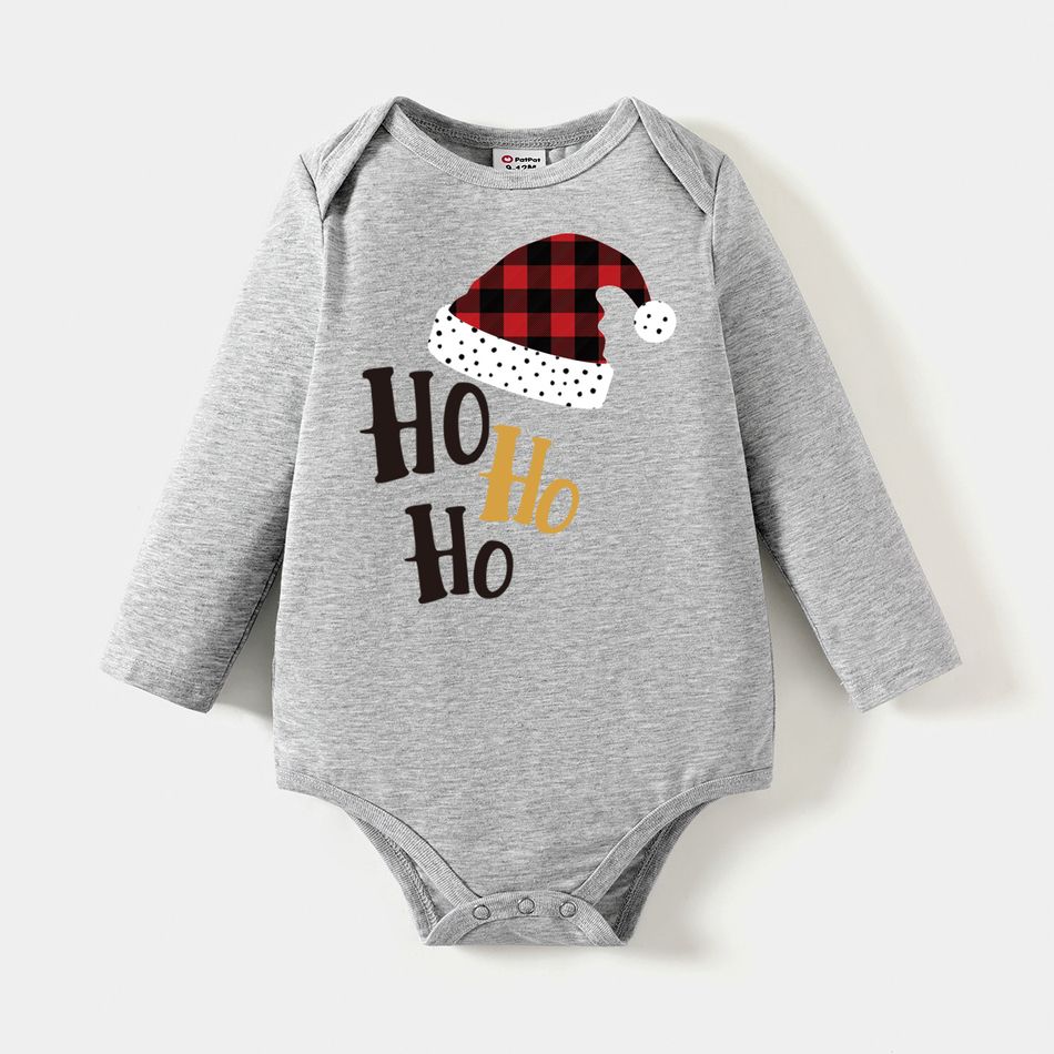 Go-Neat Water Repellent and Stain Resistant Christmas Family Matching Plaid Hat & Letter Print Long-sleeve Tee Grey big image 6
