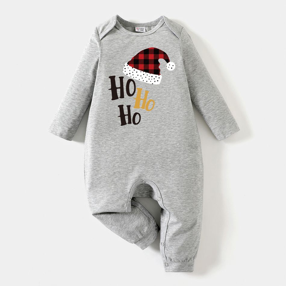 Go-Neat Water Repellent and Stain Resistant Christmas Family Matching Plaid Hat & Letter Print Long-sleeve Tee Grey big image 7