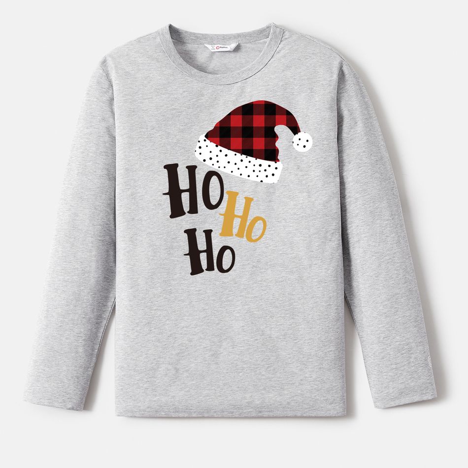 Go-Neat Water Repellent and Stain Resistant Christmas Family Matching Plaid Hat & Letter Print Long-sleeve Tee Grey big image 2