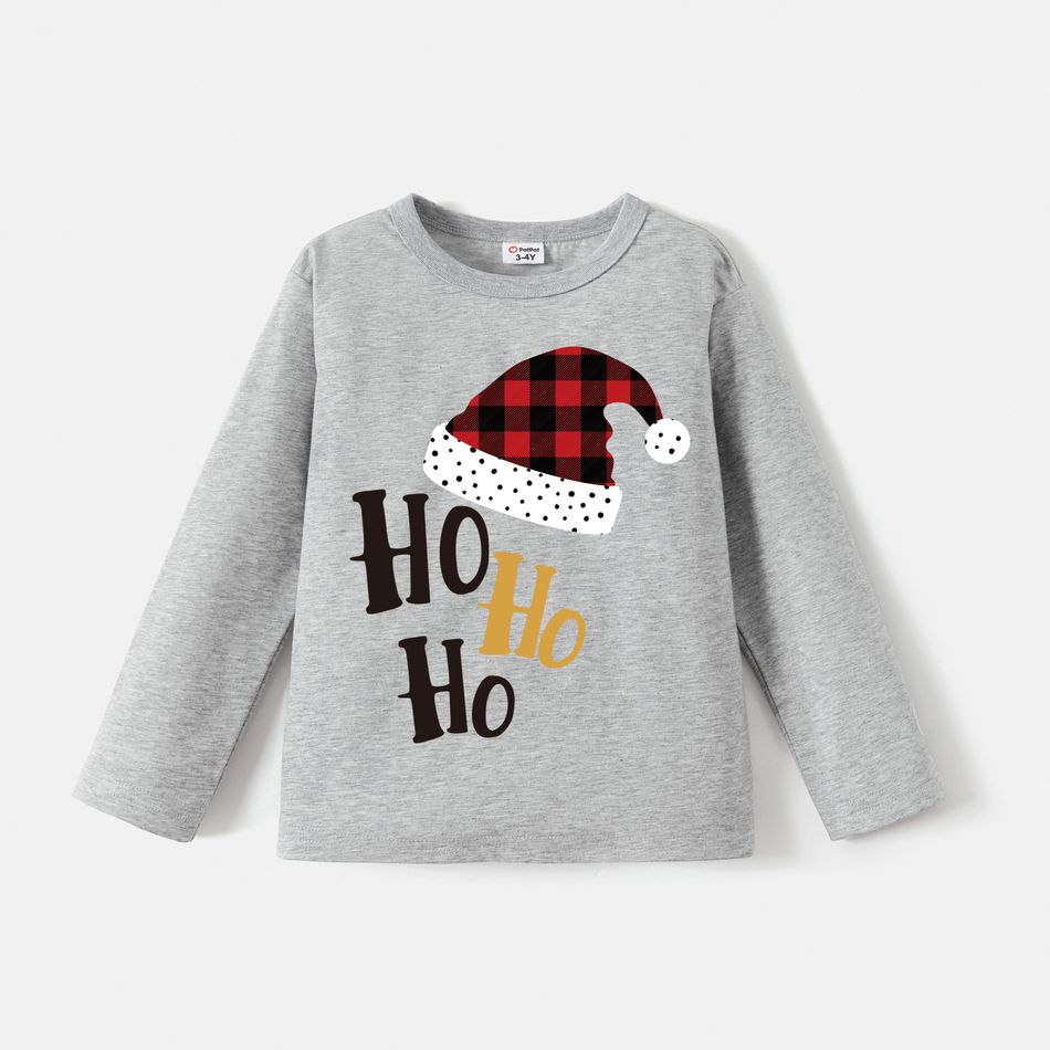 Go-Neat Water Repellent and Stain Resistant Christmas Family Matching Plaid Hat & Letter Print Long-sleeve Tee Grey big image 4