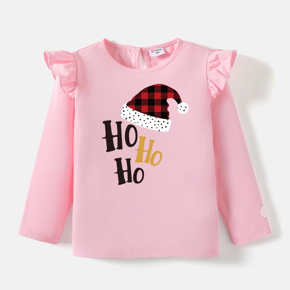 Go-Neat Water Repellent and Stain Resistant Christmas Family Matching Plaid Hat & Letter Print Long-sleeve Tee Grey big image 5