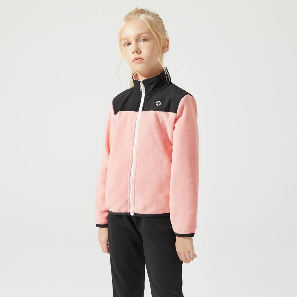 Activewear Kid Boy/Kid Girl Colorblock Stand Collar Polar Fleece Jacket Pink big image 3