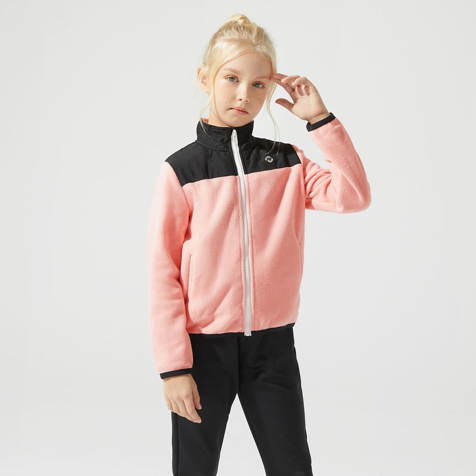Activewear Kid Boy/Kid Girl Colorblock Stand Collar Polar Fleece Jacket Pink big image 4
