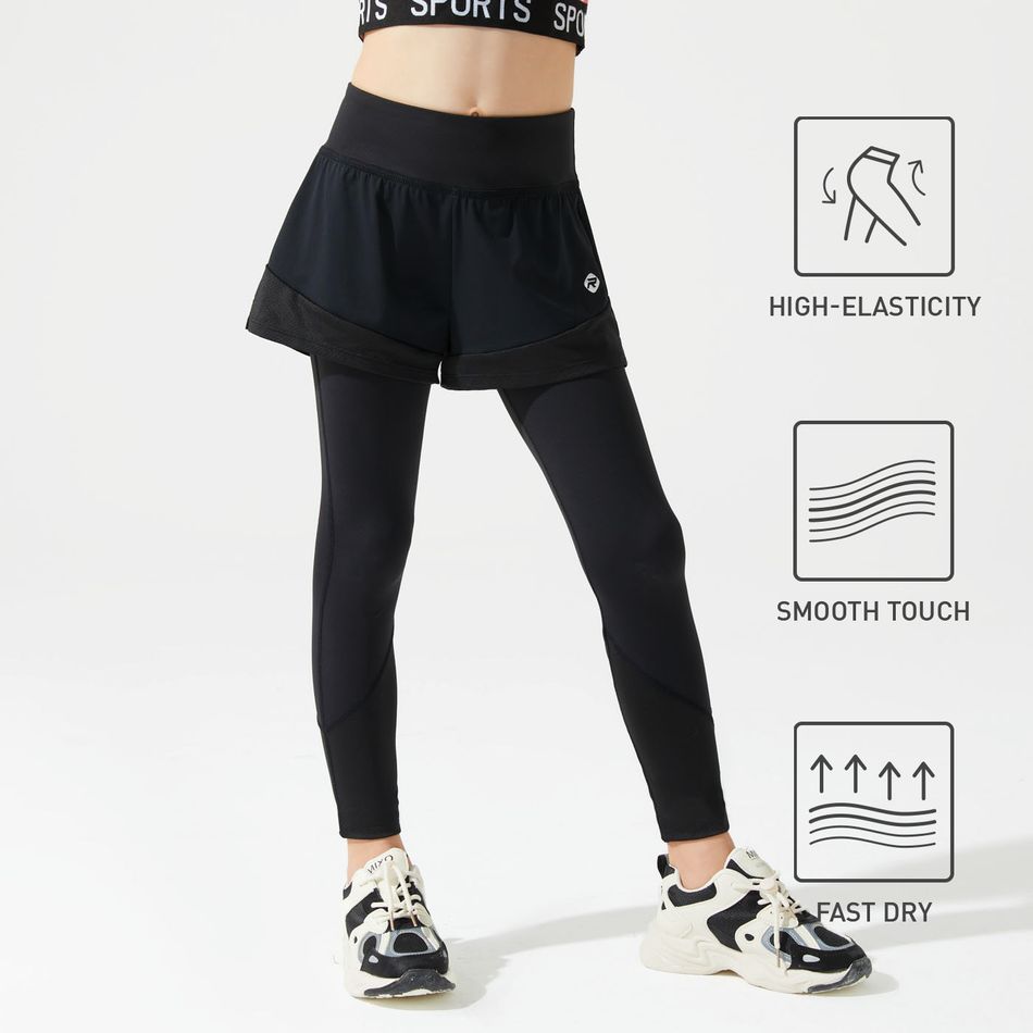 Leggings de shorts pretos de menina de criança de activewear, faux-two Preto big image 1