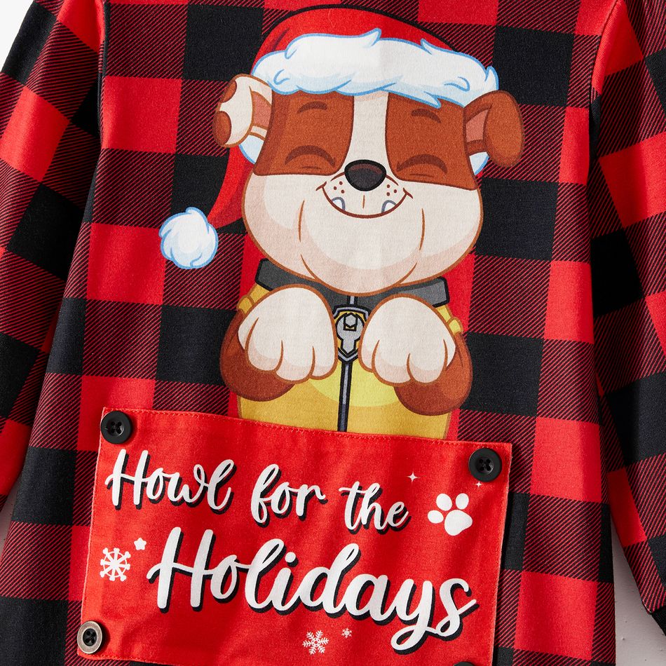 PAW Patrol Family Matching Cartoon Dog Print Christmas Red Plaid Long-sleeve Onesies Pajamas (Flame Resistant) redblack big image 20