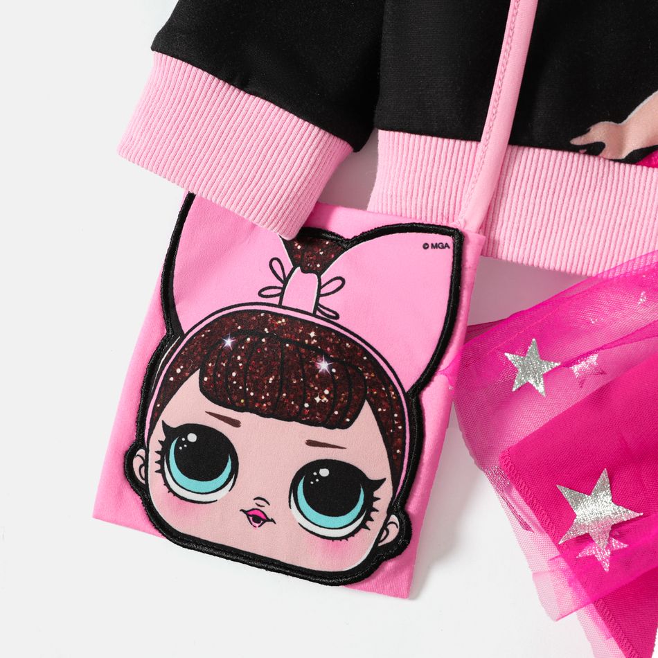 L.O.L. SURPRISE! 3pcs Toddler Girl Character Print Long-sleeve Tee and Star Glitter Design Mesh Skirt and Bag Set Black big image 7