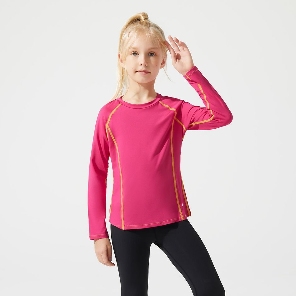 Activewear Kid Girl Colorblock Long Raglan Sleeve Breathable Tee Roseo big image 4