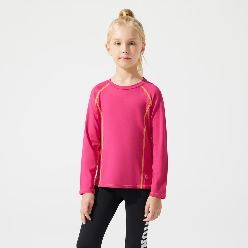 Activewear Kid Girl Colorblock Long Raglan Sleeve Breathable Tee Roseo big image 3