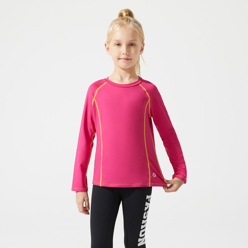 Activewear Kid Girl Colorblock Long Raglan Sleeve Breathable Tee Roseo big image 7