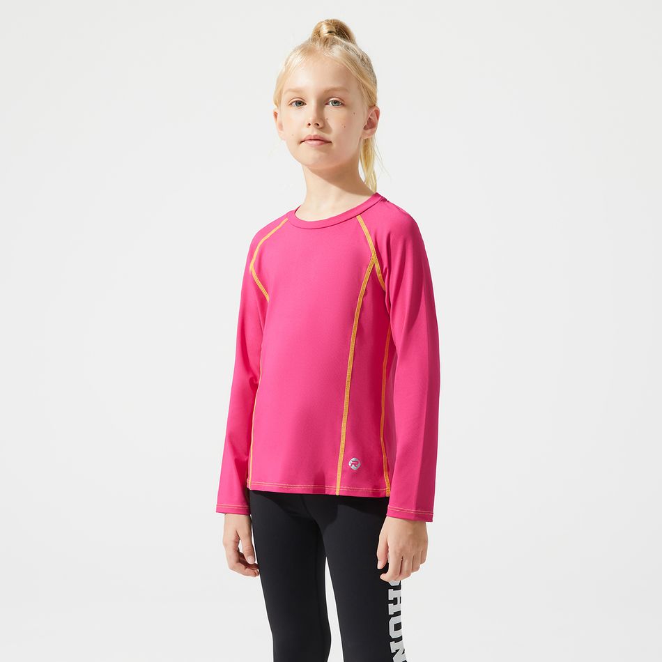 Activewear Kid Girl Colorblock Long Raglan Sleeve Breathable Tee Roseo big image 5