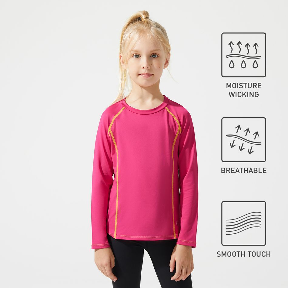Activewear Kid Girl Colorblock Long Raglan Sleeve Breathable Tee Roseo