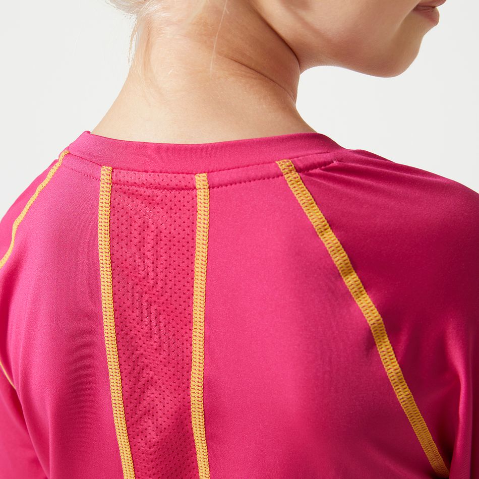 Activewear Kid Girl Colorblock Long Raglan Sleeve Breathable Tee Roseo big image 6