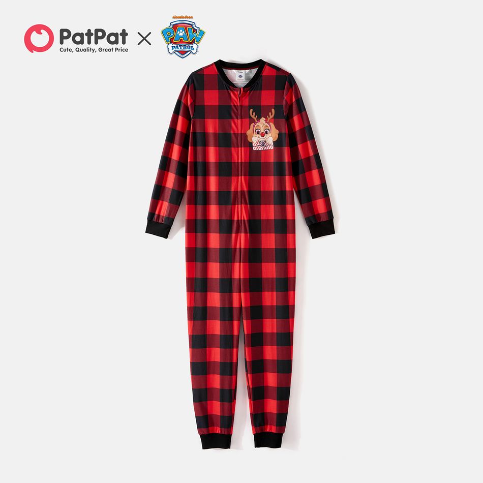 PAW Patrol Family Matching Cartoon Dog Print Christmas Red Plaid Long-sleeve Onesies Pajamas (Flame Resistant) redblack big image 8