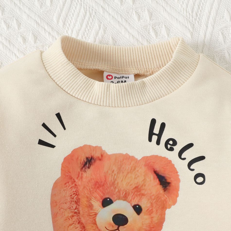 2pcs Baby Boy Bear Print Long-sleeve Sweatshirt and Ripped Jeans Set OffWhite big image 3