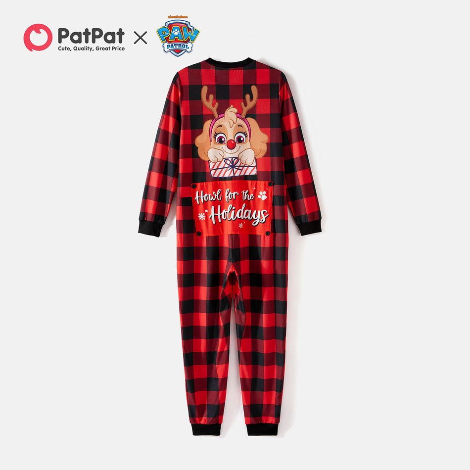 PAW Patrol Family Matching Cartoon Dog Print Christmas Red Plaid Long-sleeve Onesies Pajamas (Flame Resistant) redblack big image 9