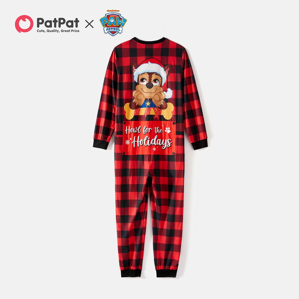 PAW Patrol Family Matching Cartoon Dog Print Christmas Red Plaid Long-sleeve Onesies Pajamas (Flame Resistant) redblack big image 4