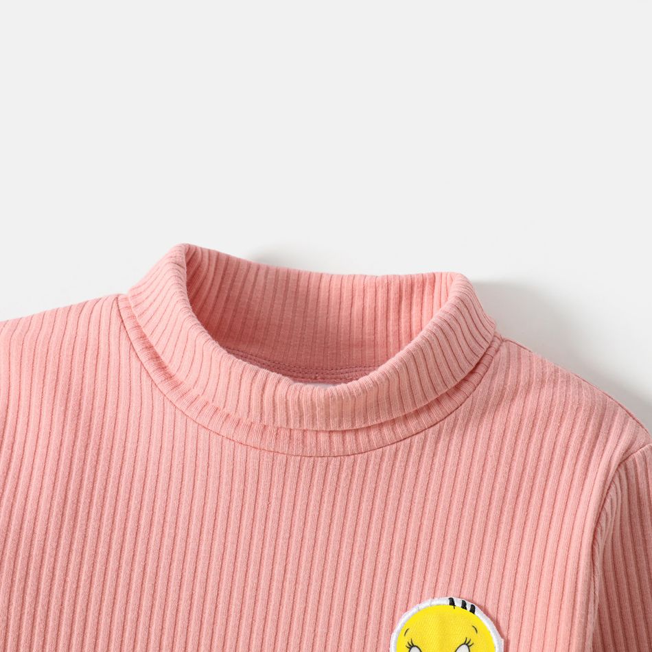 Looney Tunes Toddler Girl 100% Cotton Embroidered Turtleneck Long-sleeve Ribbed Tee Pink big image 4