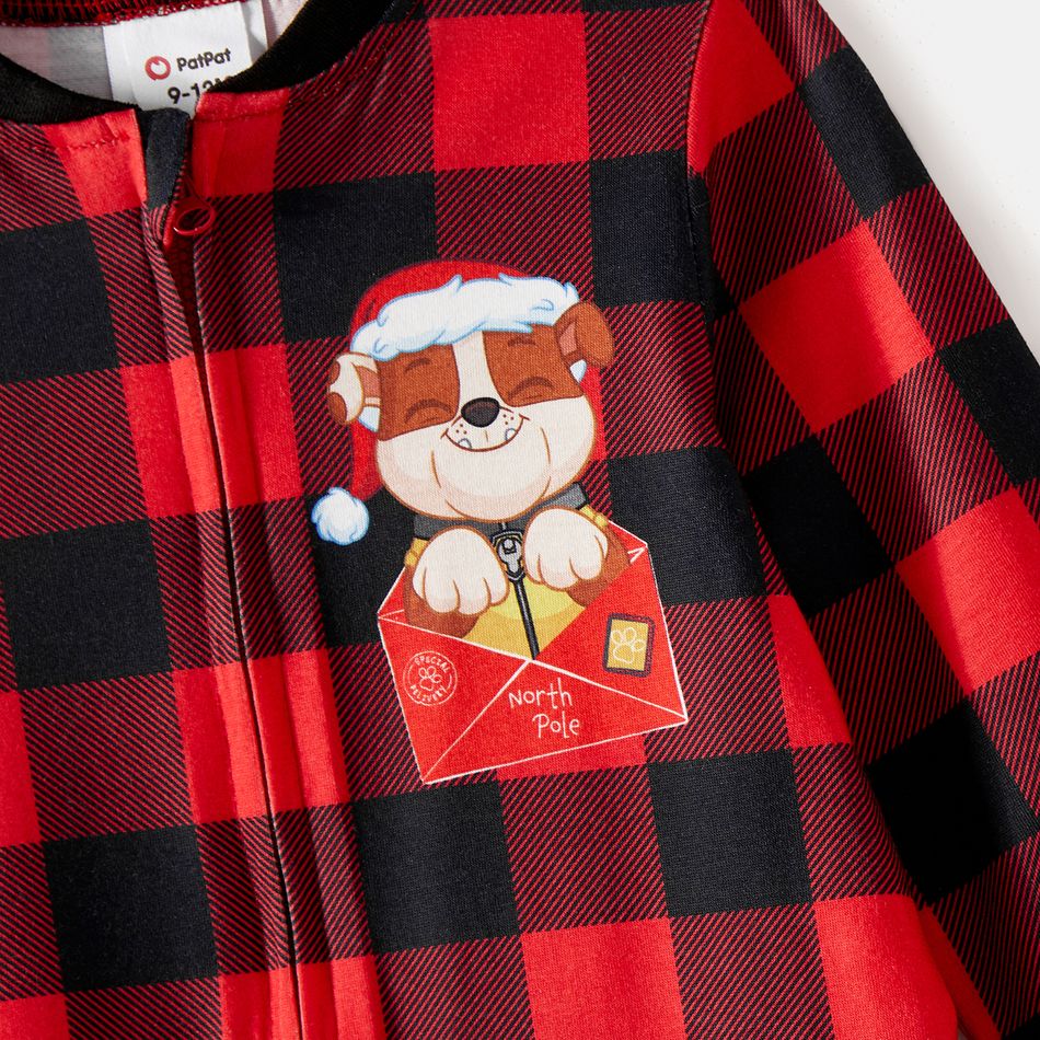 PAW Patrol Family Matching Cartoon Dog Print Christmas Red Plaid Long-sleeve Onesies Pajamas (Flame Resistant) redblack big image 18
