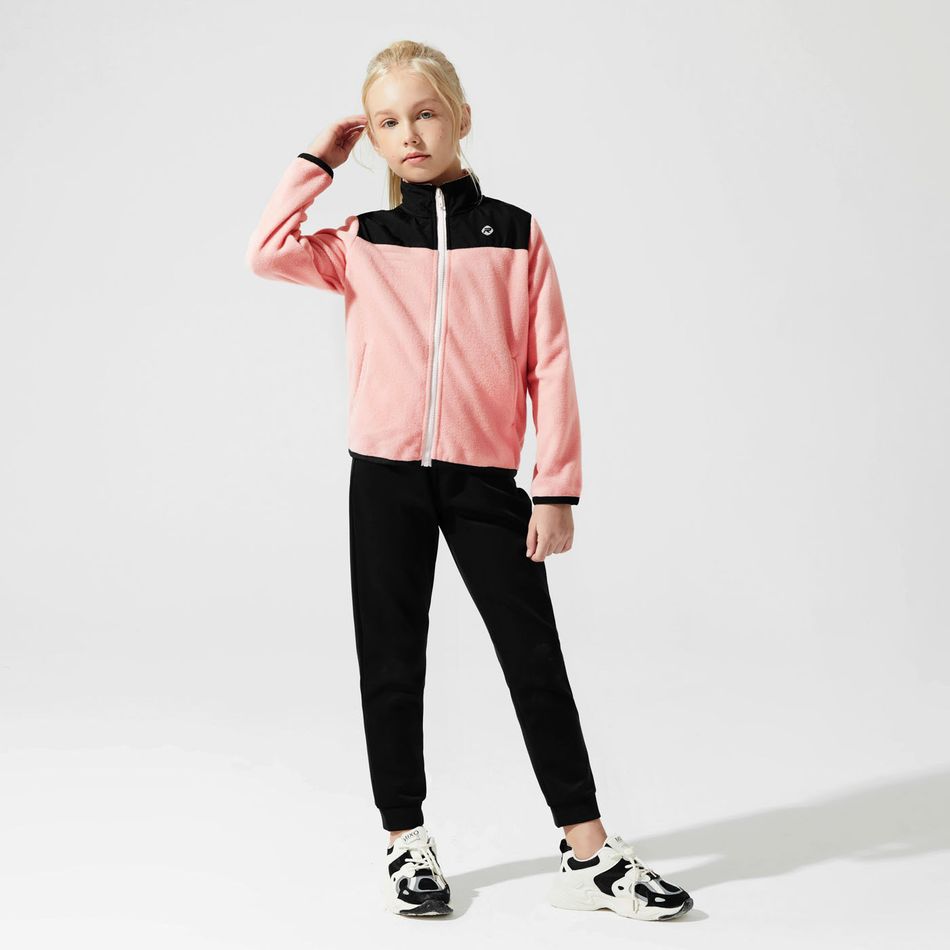 Activewear Kid Boy/Kid Girl Colorblock Stand Collar Polar Fleece Jacket Pink big image 6