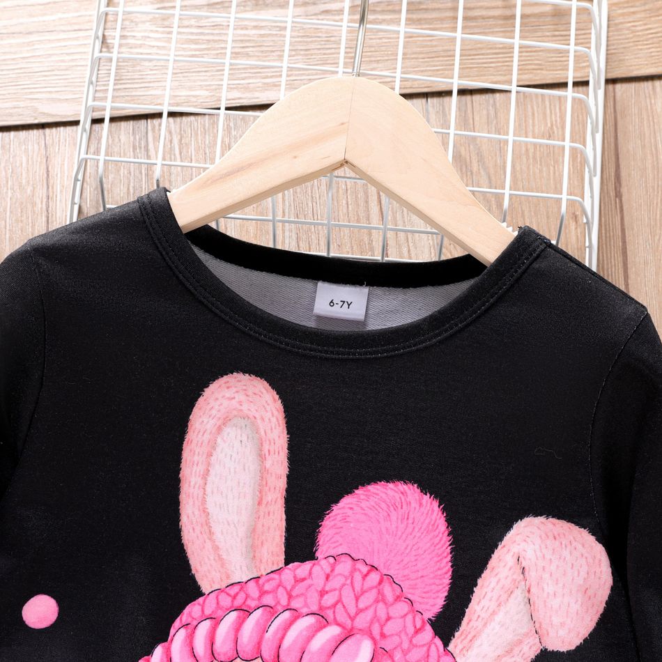 Kid Girl Thanksgiving Cute Rabbit Print Long-sleeve Tee Black big image 3