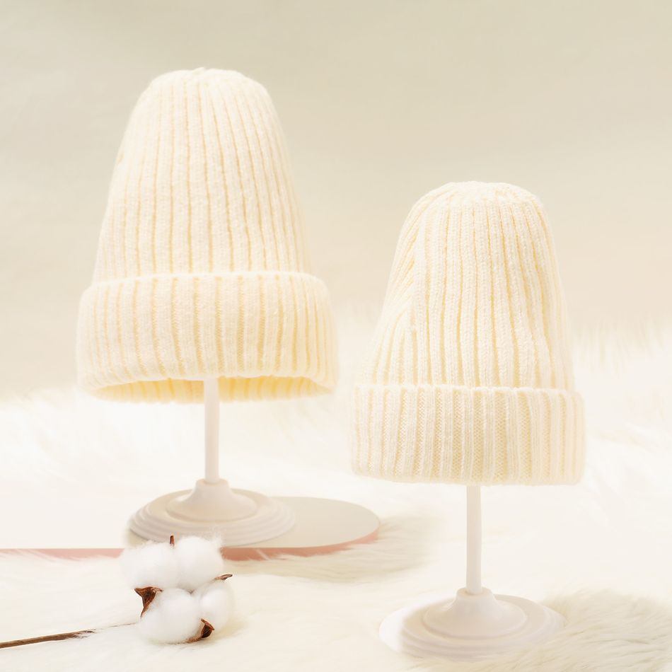 Plain Ribbed Knit Beanie Hat for Mom and Me White big image 2