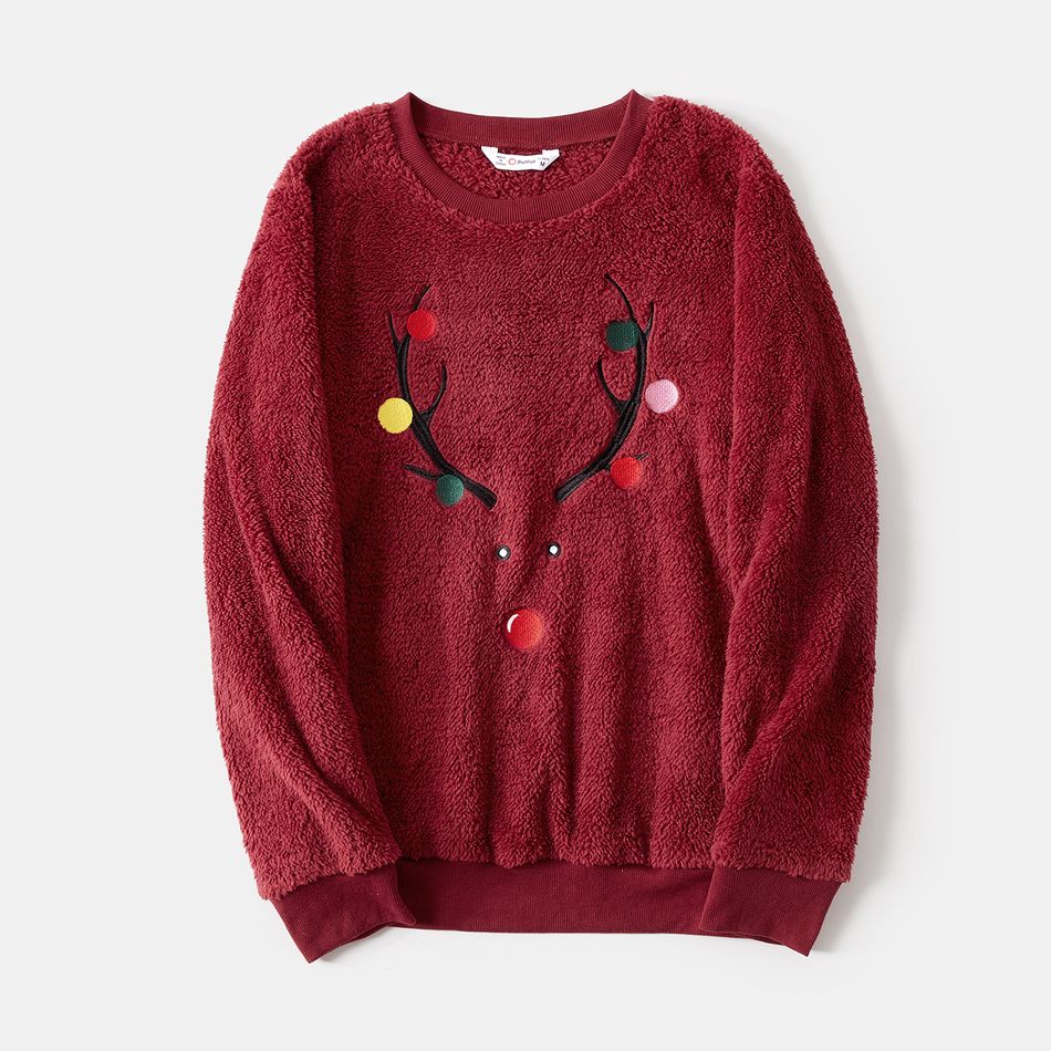 Christmas Deer Embroidered Thermal Fuzzy Long-sleeve Family Matching Sweatshirts Burgundy big image 14