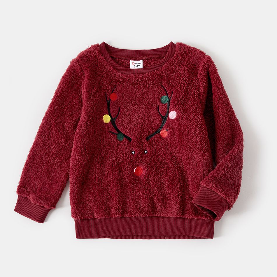 Christmas Deer Embroidered Thermal Fuzzy Long-sleeve Family Matching Sweatshirts Burgundy big image 12
