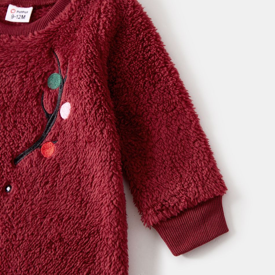 Christmas Deer Embroidered Thermal Fuzzy Long-sleeve Family Matching Sweatshirts Burgundy big image 5