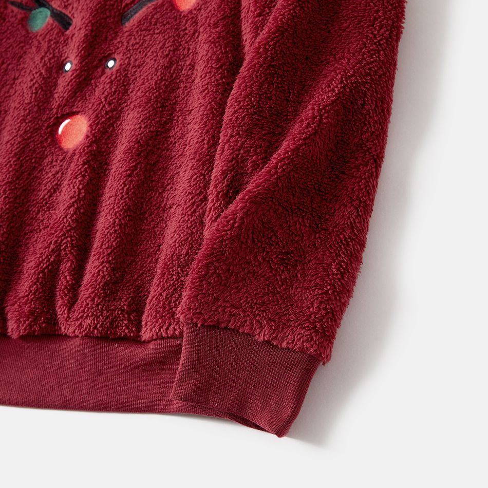 Christmas Deer Embroidered Thermal Fuzzy Long-sleeve Family Matching Sweatshirts Burgundy big image 4