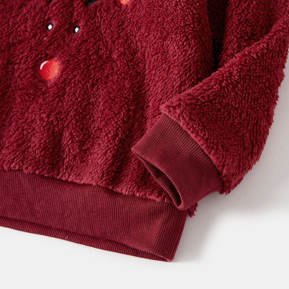 Christmas Deer Embroidered Thermal Fuzzy Long-sleeve Family Matching Sweatshirts Burgundy big image 6