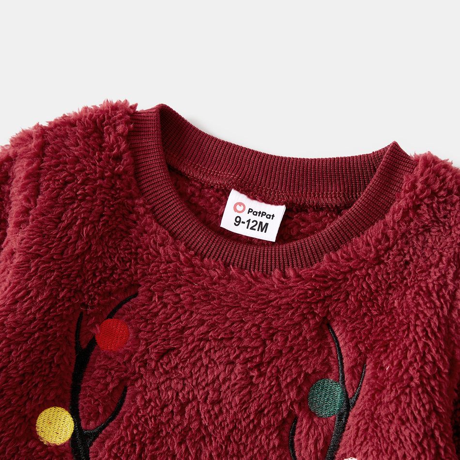 Christmas Deer Embroidered Thermal Fuzzy Long-sleeve Family Matching Sweatshirts Burgundy big image 11