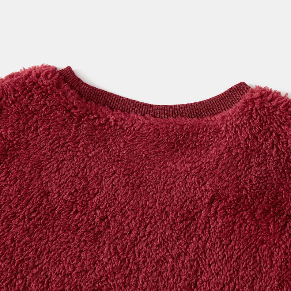 Christmas Deer Embroidered Thermal Fuzzy Long-sleeve Family Matching Sweatshirts Burgundy big image 3