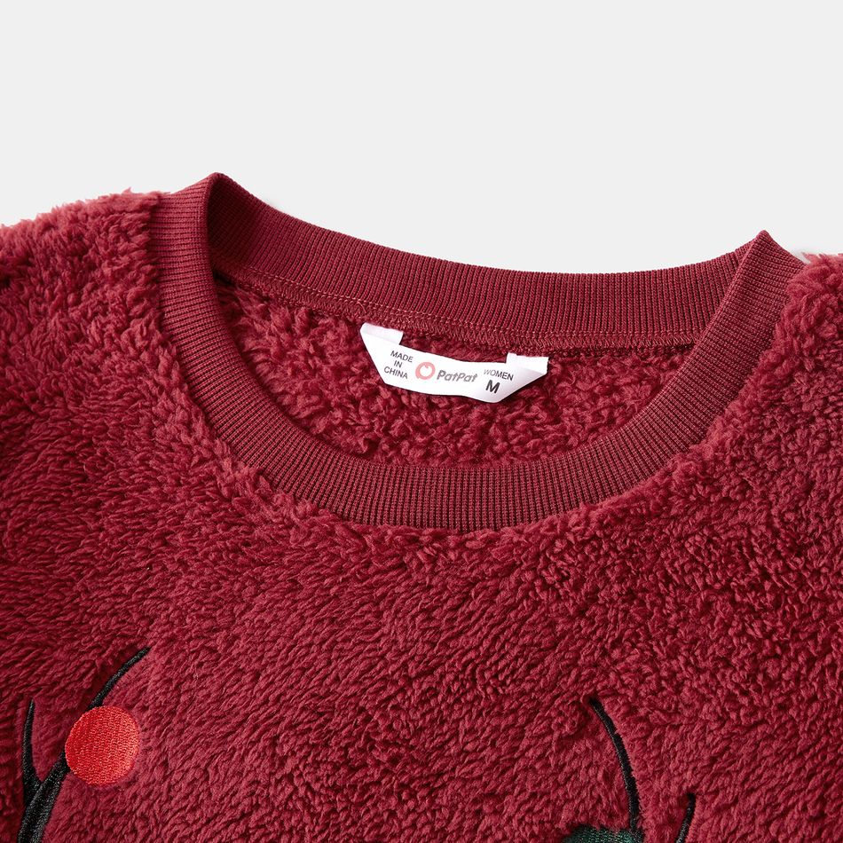 Christmas Deer Embroidered Thermal Fuzzy Long-sleeve Family Matching Sweatshirts Burgundy big image 10