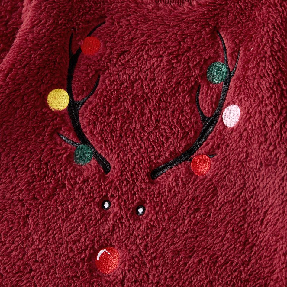 Christmas Deer Embroidered Thermal Fuzzy Long-sleeve Family Matching Sweatshirts Burgundy big image 8