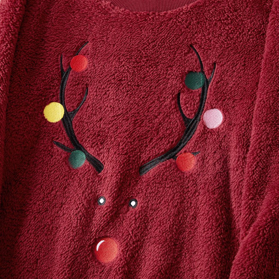 Christmas Deer Embroidered Thermal Fuzzy Long-sleeve Family Matching Sweatshirts Burgundy big image 7