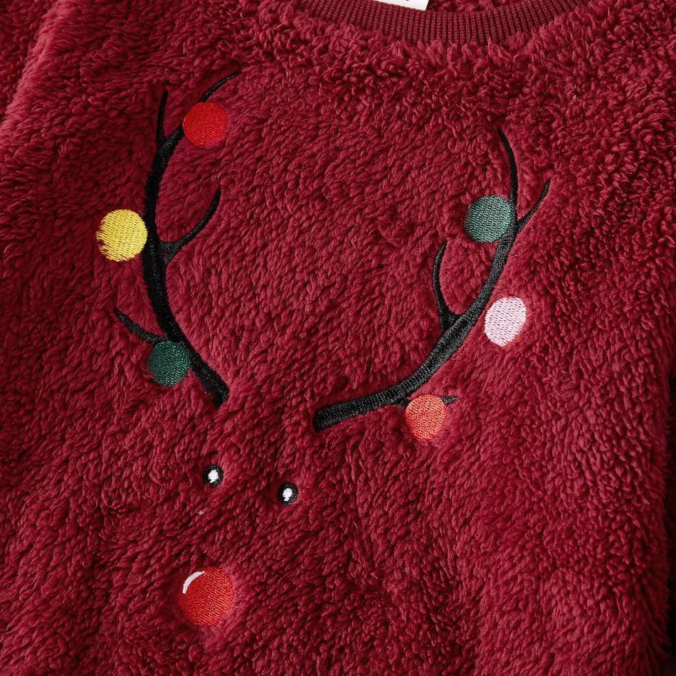 Christmas Deer Embroidered Thermal Fuzzy Long-sleeve Family Matching Sweatshirts Burgundy big image 9