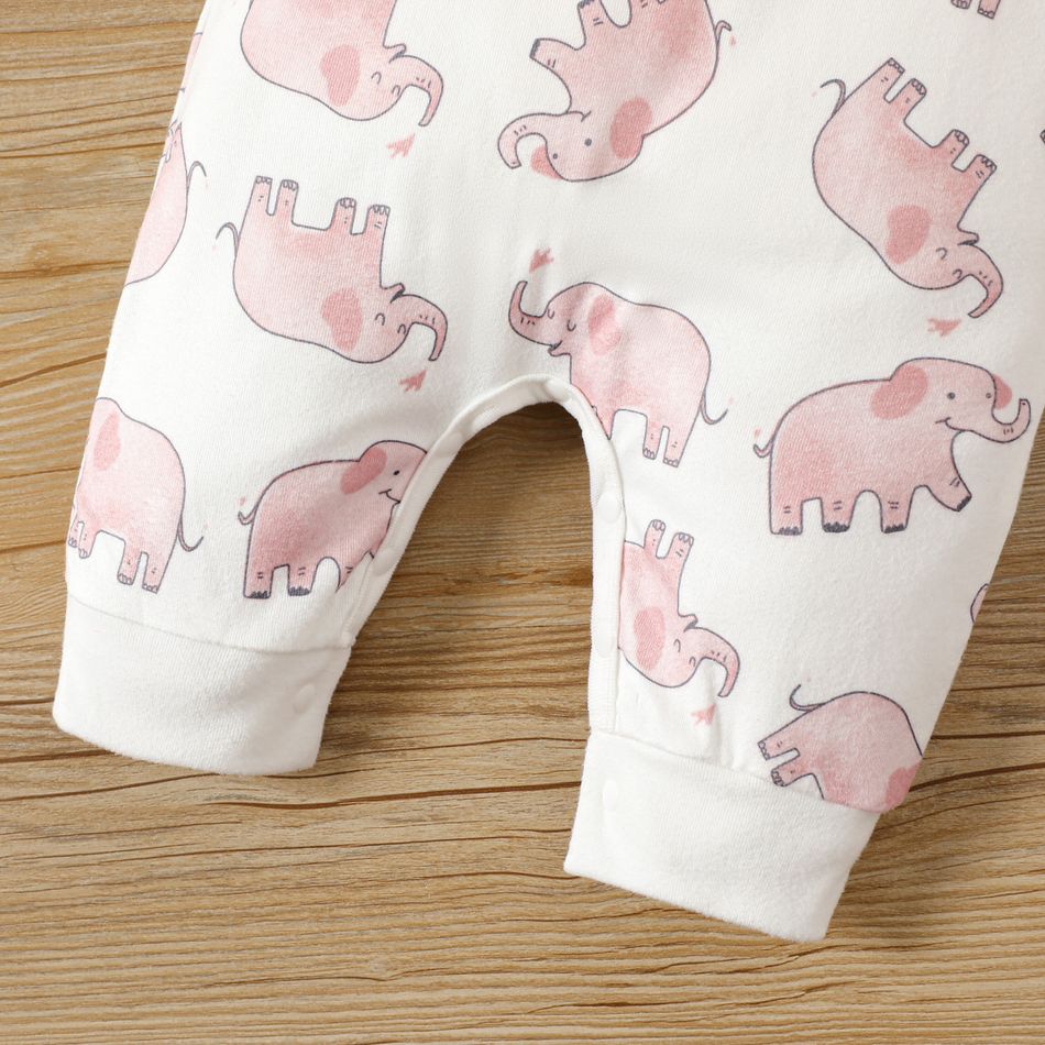 2-Pack Baby Boy/Girl Allover Elephant Print and Solid Long-sleeve Jumpsuits Set Pink big image 4