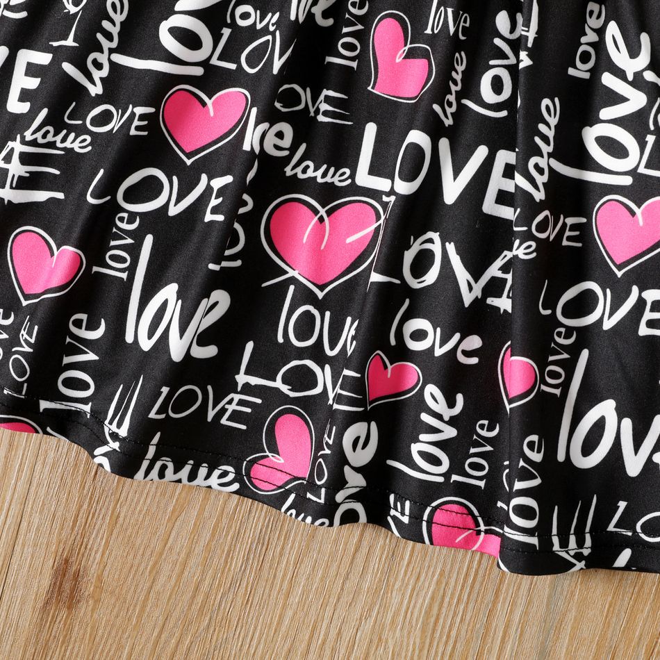 Toddler Girl Valentine's Day Letter Heart Allover Print Long-sleeve Dress Black big image 5