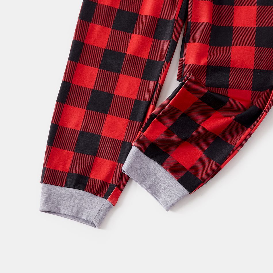 Christmas Family Matching Xmas Hat & Letter Print Grey Short-sleeve Plaid Pajamas Sets (Flame Resistant) Grey big image 7