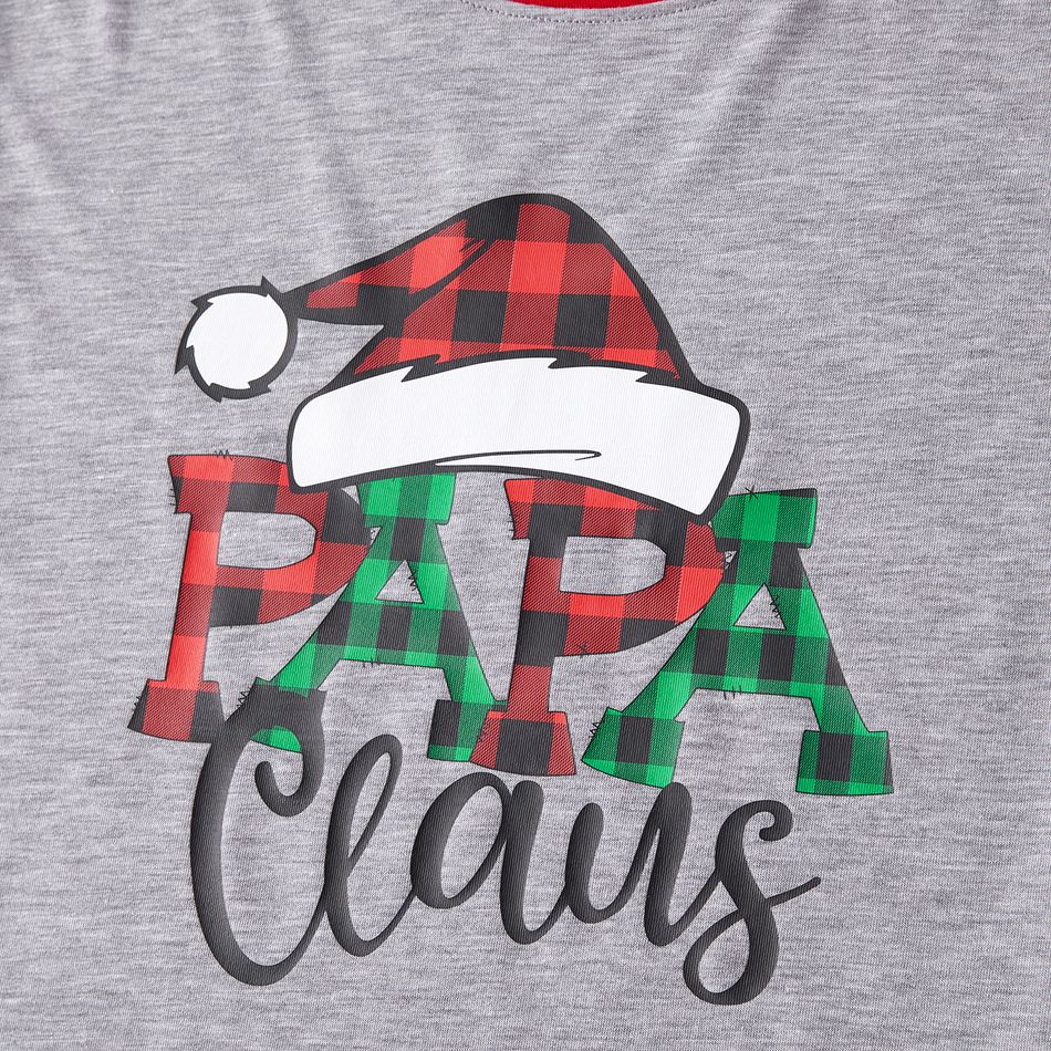 Christmas Family Matching Xmas Hat & Letter Print Grey Short-sleeve Plaid Pajamas Sets (Flame Resistant) Grey big image 5