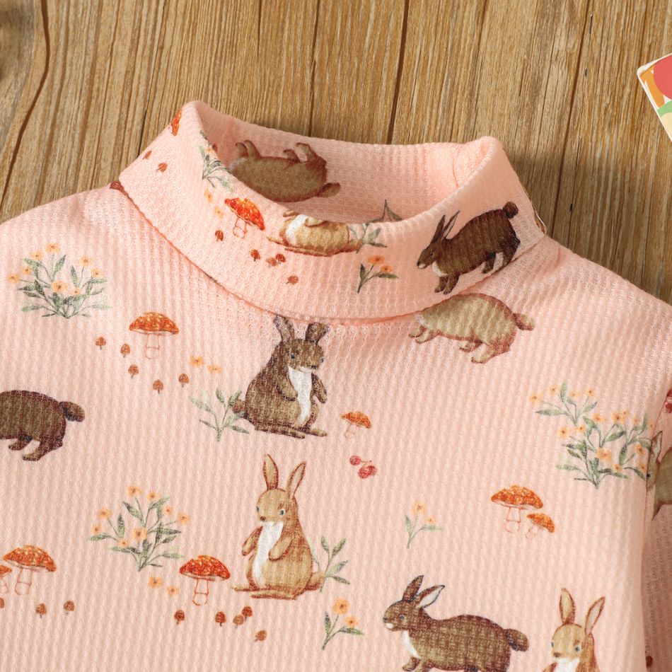Kleinkinder Mädchen Stehkragen Kindlich Hase Langärmelig T-Shirts Rosa big image 3