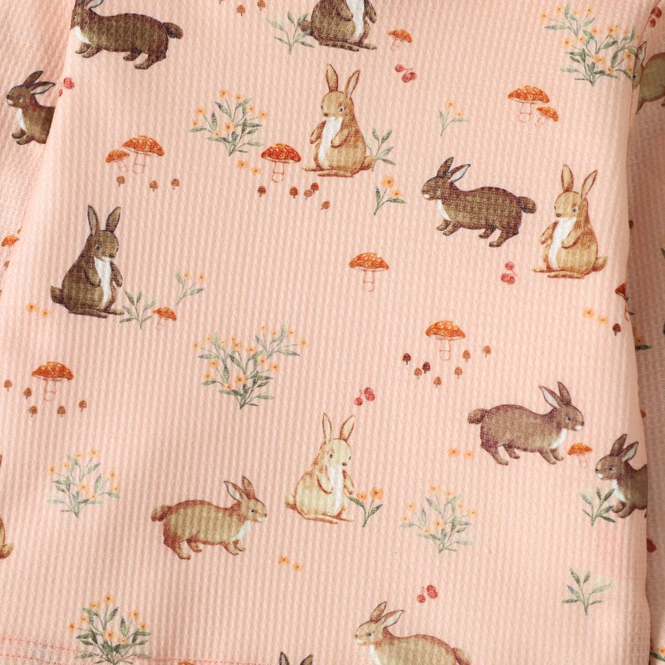 Toddler Girl Floral Rabbit Print Mock Neck Waffle Long-sleeve Tee pink big image 4