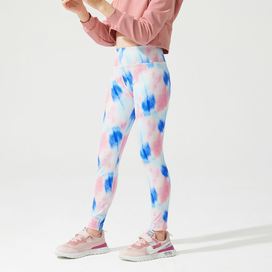 Activewear Kid Girl Tie Dyed Breathable Leggings powderblue big image 3