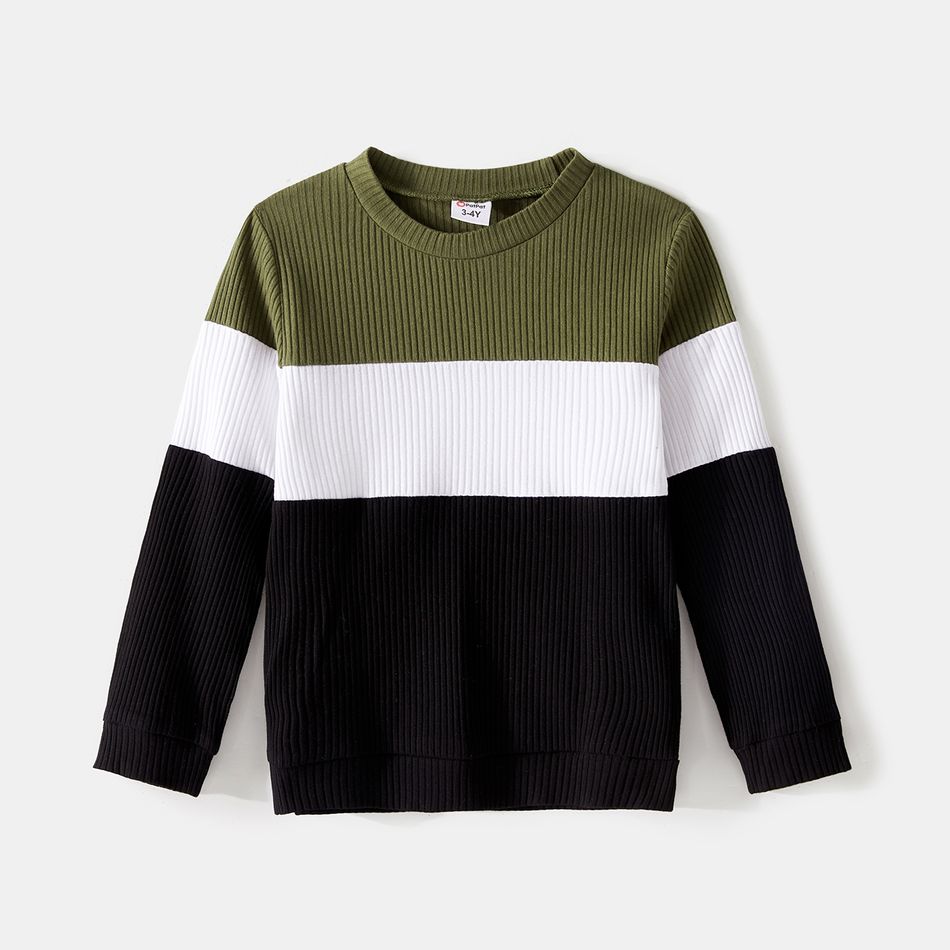Family Matching Long-sleeve Button Front Solid Spliced Dresses and Colorblock Rib Knit Tops Sets Color block big image 6
