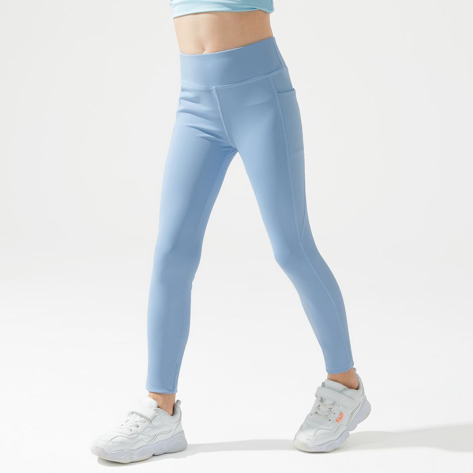 Leggings azuis com bolso lateral de cintura alta para menina activewear Azul big image 4